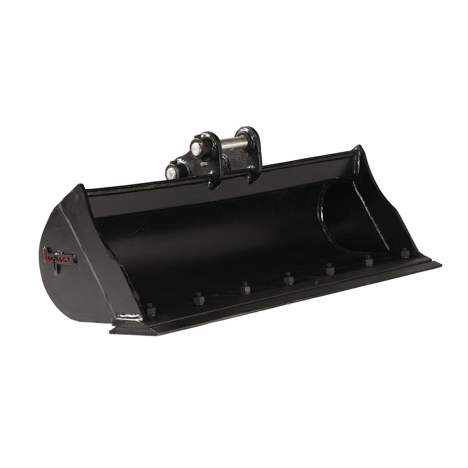 Impact brand heavy-duty mud bucket attachment designed for excavators, showcasing its reinforced construction and sharp teeth for enhanced penetration and durability in tough digging conditions. Ideal for a variety of excavation projects, this robust bucket increases productivity and efficiency on construction and earthmoving sites.