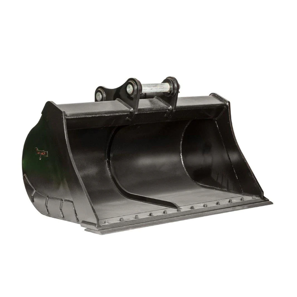 Impact brand heavy-duty mud bucket attachment designed for excavators, showcasing its reinforced construction and sharp teeth for enhanced penetration and durability in tough digging conditions. Ideal for a variety of excavation projects, this robust bucket increases productivity and efficiency on construction and earthmoving sites.