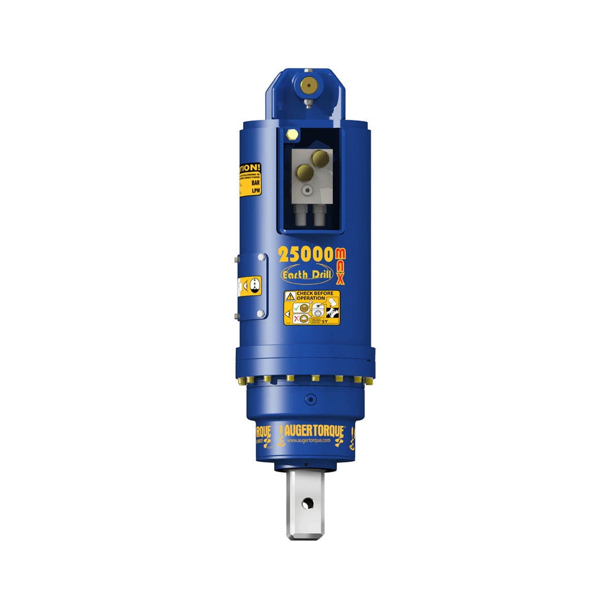 Auger Torque Earth Drill 25000MAX, a high-performance hydraulic auger drive unit designed for powerful and efficient drilling operations. Suitable for various applications including construction, landscaping, and agriculture, this auger drive is compatible with a range of auger bits such as earth augers, rock augers, tree augers, and multi-purpose augers, ensuring versatility and reliability in tough drilling conditions