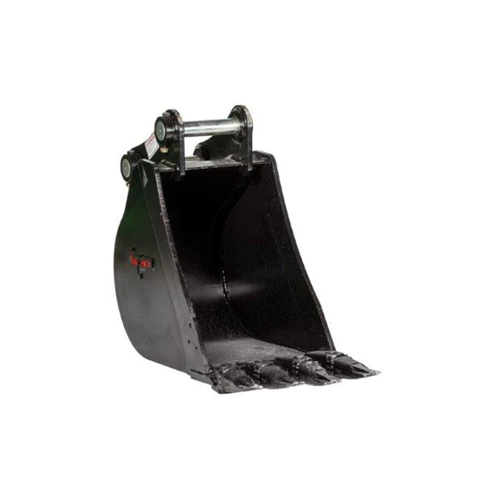 Impact brand heavy-duty digging bucket attachment designed for excavators, showcasing its reinforced construction and sharp teeth for enhanced penetration and durability in tough digging conditions. Ideal for a variety of excavation projects, this robust bucket increases productivity and efficiency on construction and earthmoving sites.