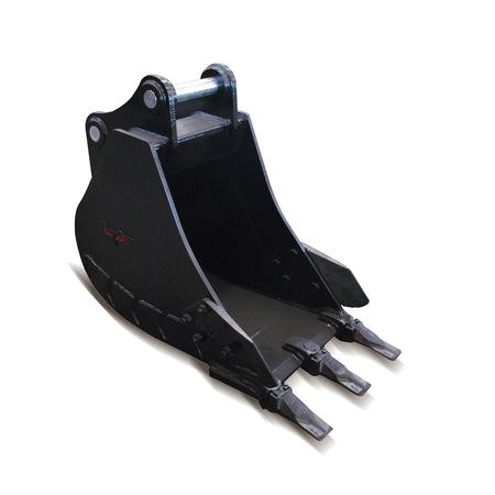 Impact brand heavy-duty digging bucket attachment designed for excavators, showcasing its reinforced construction and sharp teeth for enhanced penetration and durability in tough digging conditions. Ideal for a variety of excavation projects, this robust bucket increases productivity and efficiency on construction and earthmoving sites.