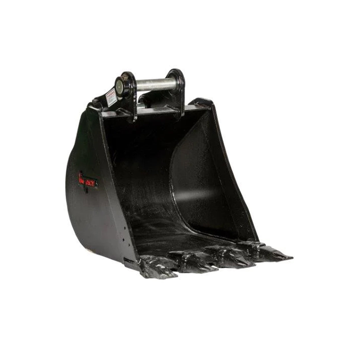 Impact brand heavy-duty digging bucket attachment designed for excavators, showcasing its reinforced construction and sharp teeth for enhanced penetration and durability in tough digging conditions. Ideal for a variety of excavation projects, this robust bucket increases productivity and efficiency on construction and earthmoving sites.