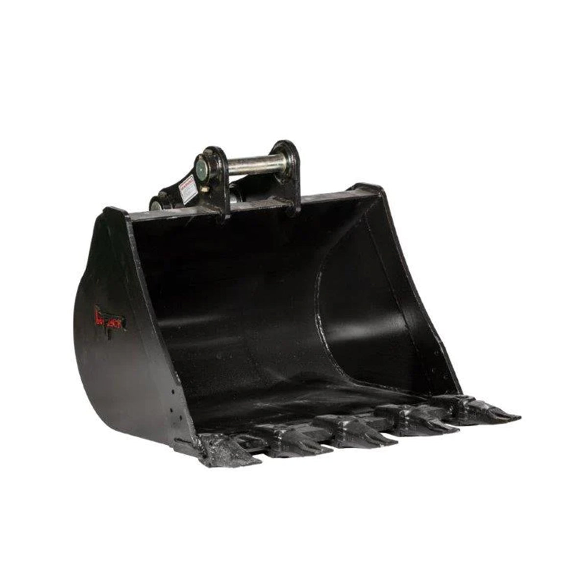 Impact brand heavy-duty digging bucket attachment designed for excavators, showcasing its reinforced construction and sharp teeth for enhanced penetration and durability in tough digging conditions. Ideal for a variety of excavation projects, this robust bucket increases productivity and efficiency on construction and earthmoving sites.