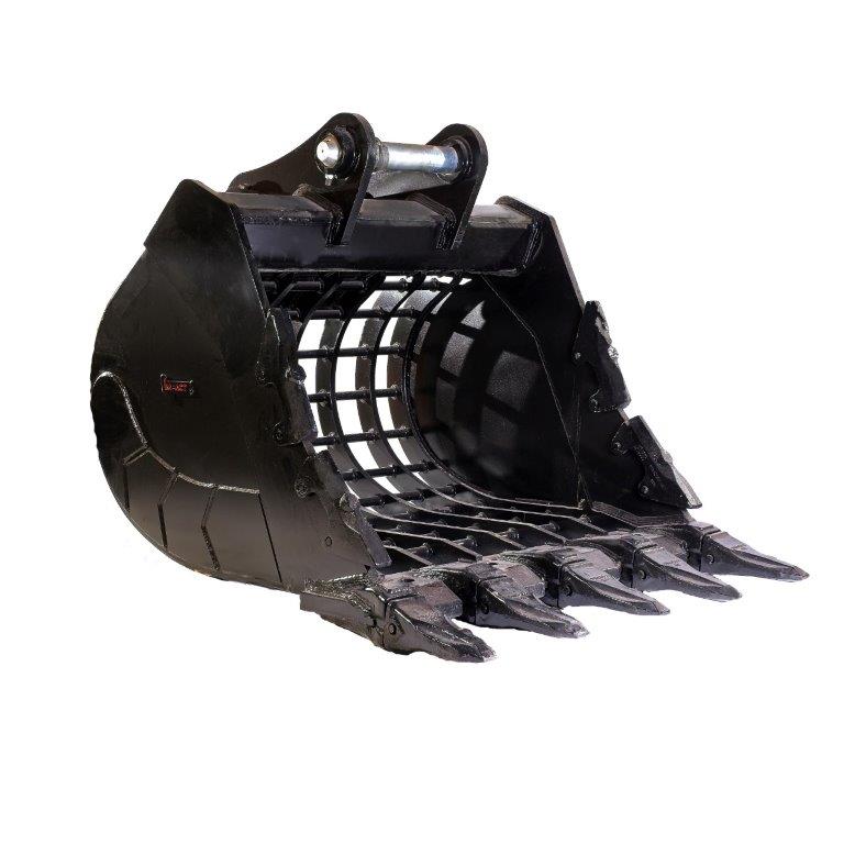 Impact Attachments sieve bucket designed for sorting and separating materials during excavation and demolition projects.