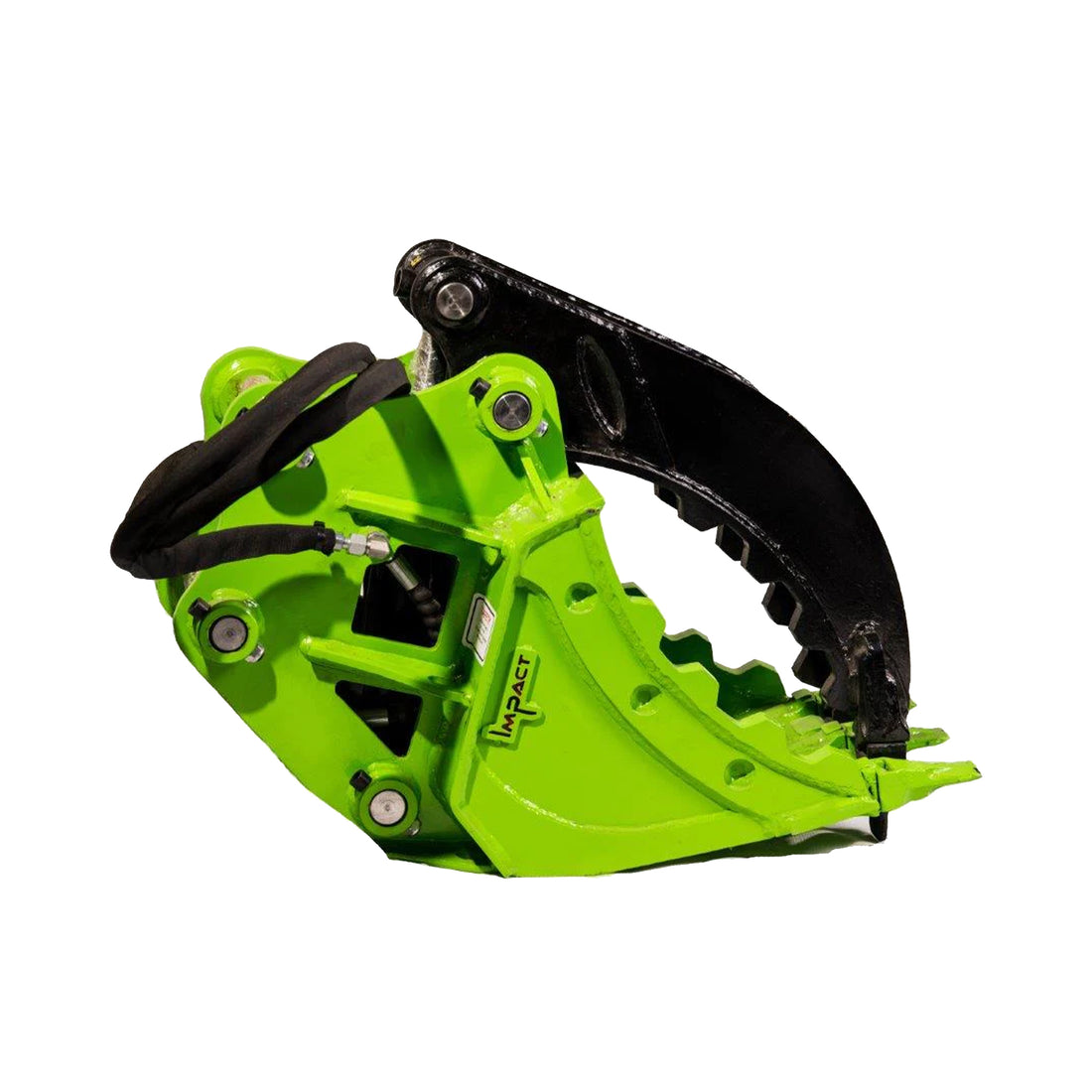 Impact brand grapple bucket attachment for excavators, designed for robust handling and precise gripping of heavy materials like logs, rocks, and debris. Ideal for construction, demolition, and forestry applications, this versatile grapple bucket enhances efficiency and control in material sorting and loading operations.