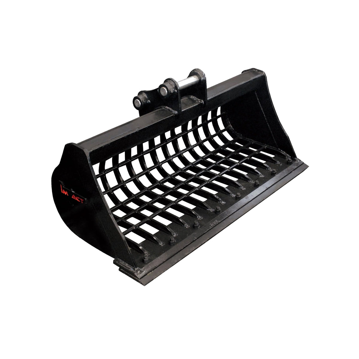 Impact brand sieve bucket attachment for excavators, engineered for efficient sorting and separating of materials on construction and earthmoving sites. This durable sieve bucket is ideal for tasks requiring the removal of fine materials while retaining larger particles, enhancing productivity and precision in various applications