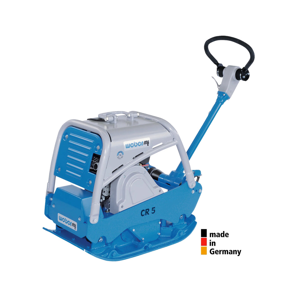 Weber CR5 compactor, a robust and reliable plate compactor made in Germany, designed for efficient soil compaction in construction and landscaping projects. The durable construction and ergonomic design make the Weber CR5 ideal for heavy-duty tasks, ensuring optimal performance and longevity