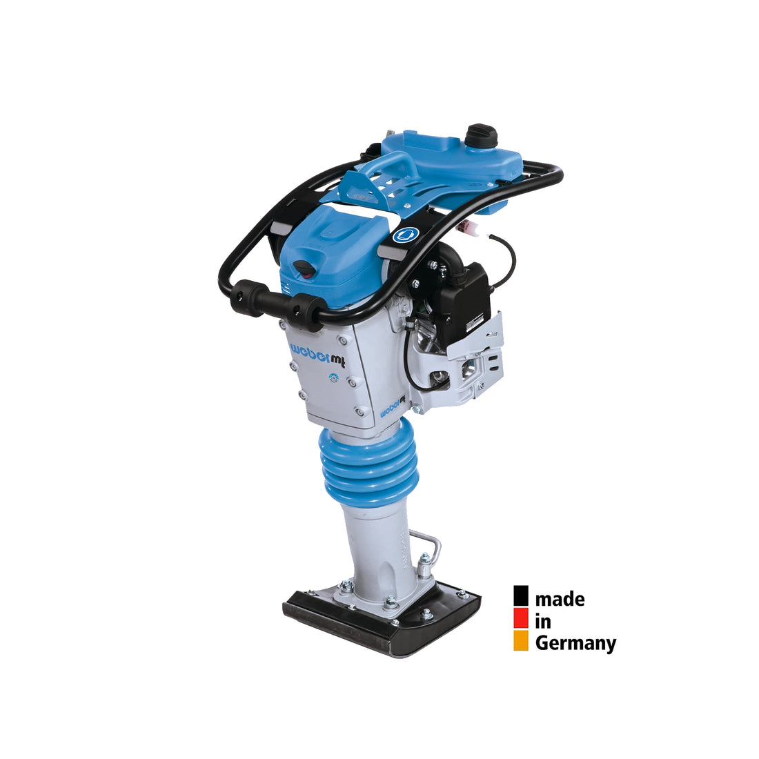 Weber compactor with a robust and ergonomic design, made in Germany, ideal for efficient soil and trench compaction in construction projects. This high-performance equipment ensures durability and reliability for heavy-duty tasks, delivering superior compaction results on various types of soil.