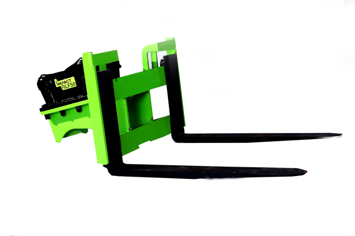 Impact Attachments ILF50 pallet forks, designed for heavy-duty material handling on construction and industrial sites